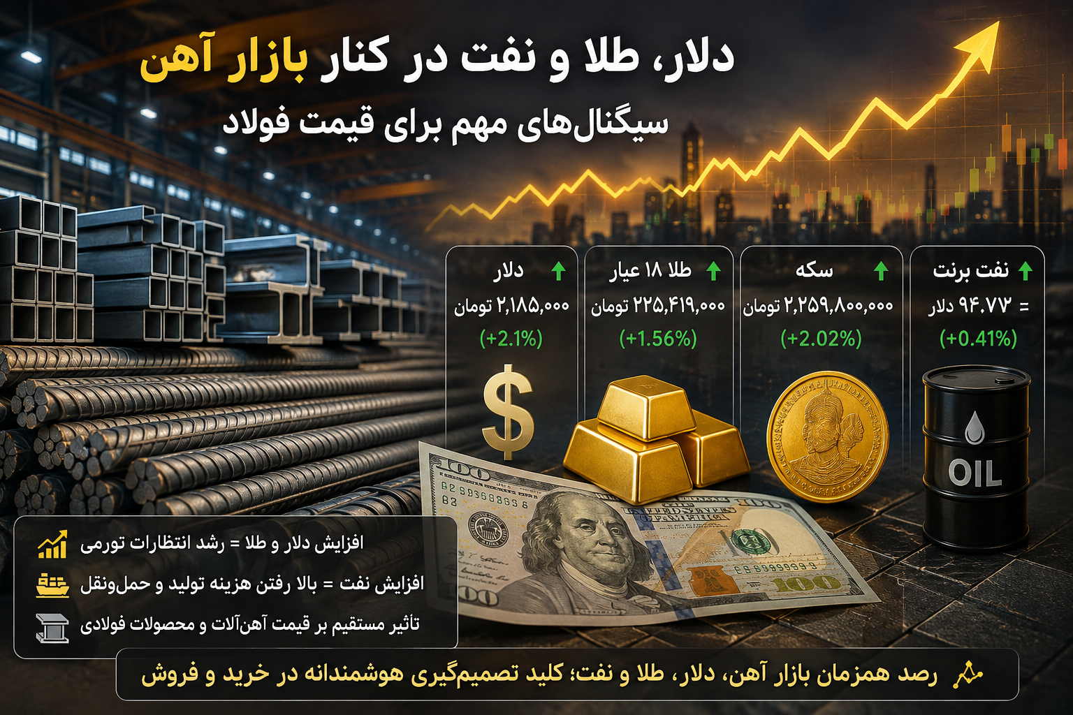 دلار و طلا در کنار بازار آهن؛ سیگنال‌های مهم برای قیمت فولاد